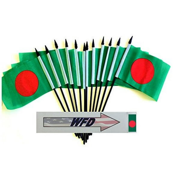 Pack of 12 4"x6" Bangladesh Polyester Miniature Office Desk & Little Table Flags, 1 Dozen 4"x 6" Bangladeshi Small Mini Hand Waving Stick Flags (Flags Only)