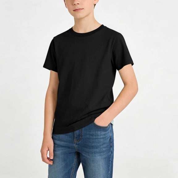 Juslio Boy Cotton Shirts Casual Short Sleeved Tops, Comfortable Breathable Crew Neck T Shirts Sizes 2-18