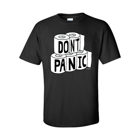 Funny Don't Panic Toilet Paper Shortage Epidemic Unisex Adult Short Sleeve T-shirt-Black-4xl