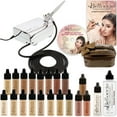 thumbnail image 1 of Complete Professional Belloccio Airbrush Cosmetic Makeup System with a MASTER SET of All 17 Foundation Color Shades in 1/4 oz Bottles - Blush, Bronzer, Highlighter, 11 Free Bonus Items, 1 of 1