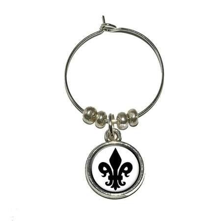 Fleur De Lis Etched Glass - Fleur de Lis - Black on White Wine Glass Charm