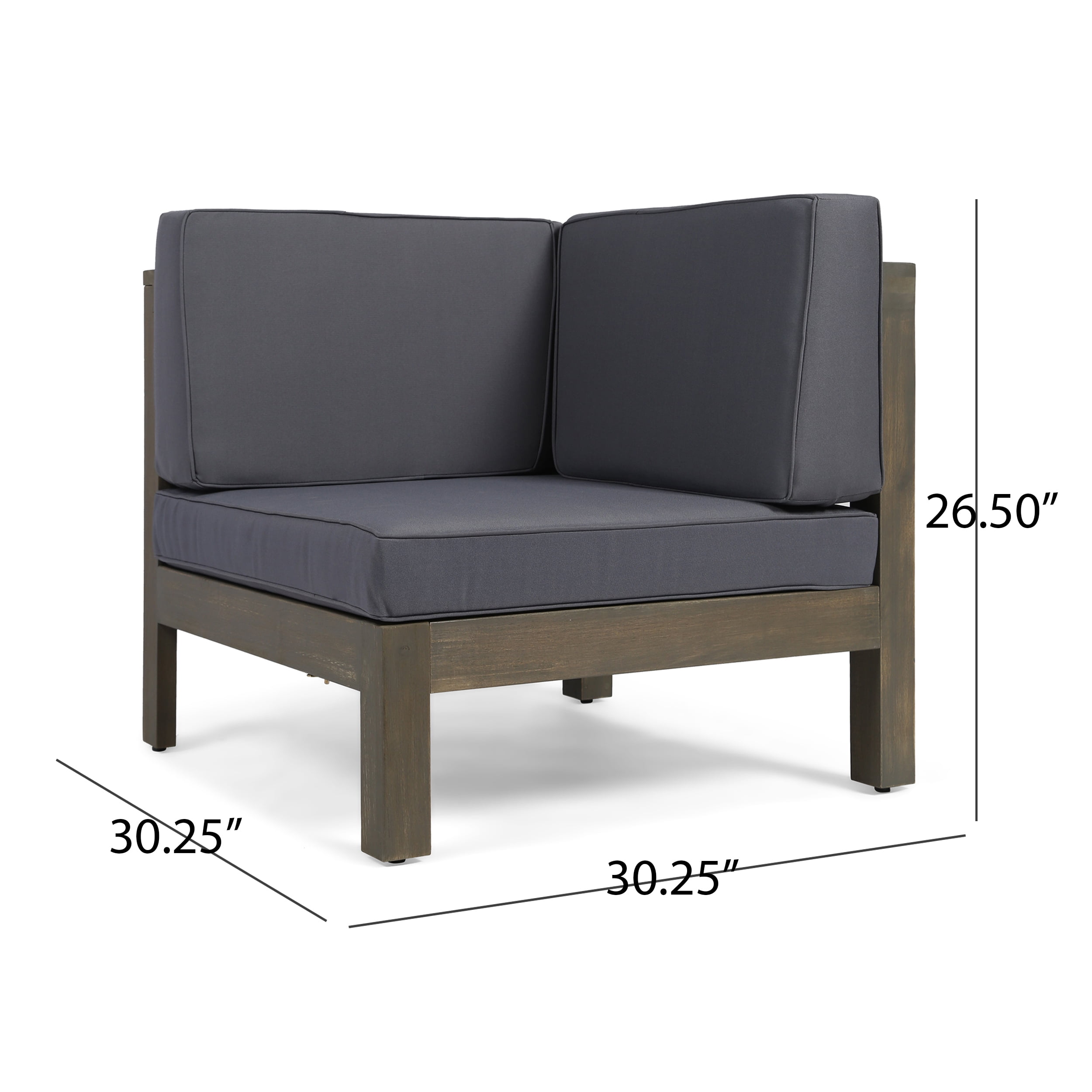 Elisha Outdoor 9 Piece Acacia Wood Sectional Sofa Set and Coffee Table with Cushions, Gray, Dark Gray