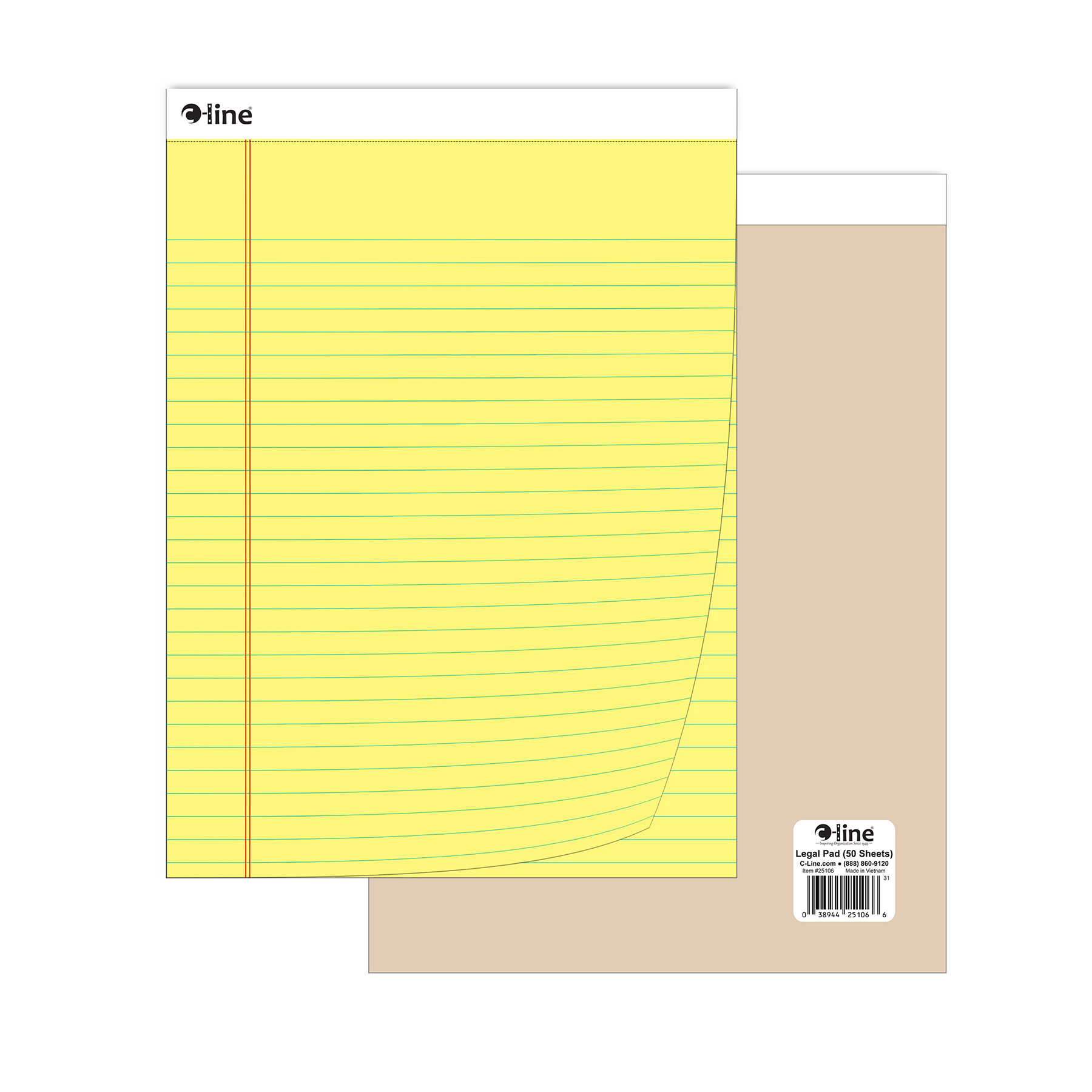 C-Line Legal Pad, Wide Ruled, Yellow, 50 Sheets, Pack of 12