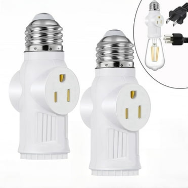 2 Pack E26 Light Socket to Plug Adapter, ODDPC Light Bulb Plug Adapter, Polarized Light Socket Adapter Splitter Converter for Garage Porch (White)