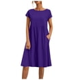 thumbnail image 2 of Summer for Women Cotton Linen Short Sleeve Crewneck Loose Ruffle Flowy Midi Tshirt Dress Beach Vacation Dress, 2 of 6
