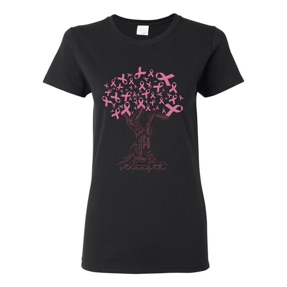 Wild Bobby Breast Cancer Awareness Pink Tree Words of Encouragement Breast Cancer Awareness Women Graphic Tee, Black, Small