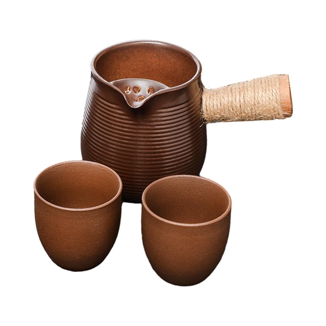 Tetera de cerámica BLESIY de 500ml con mango en cuerda japonesa con 2 tazas