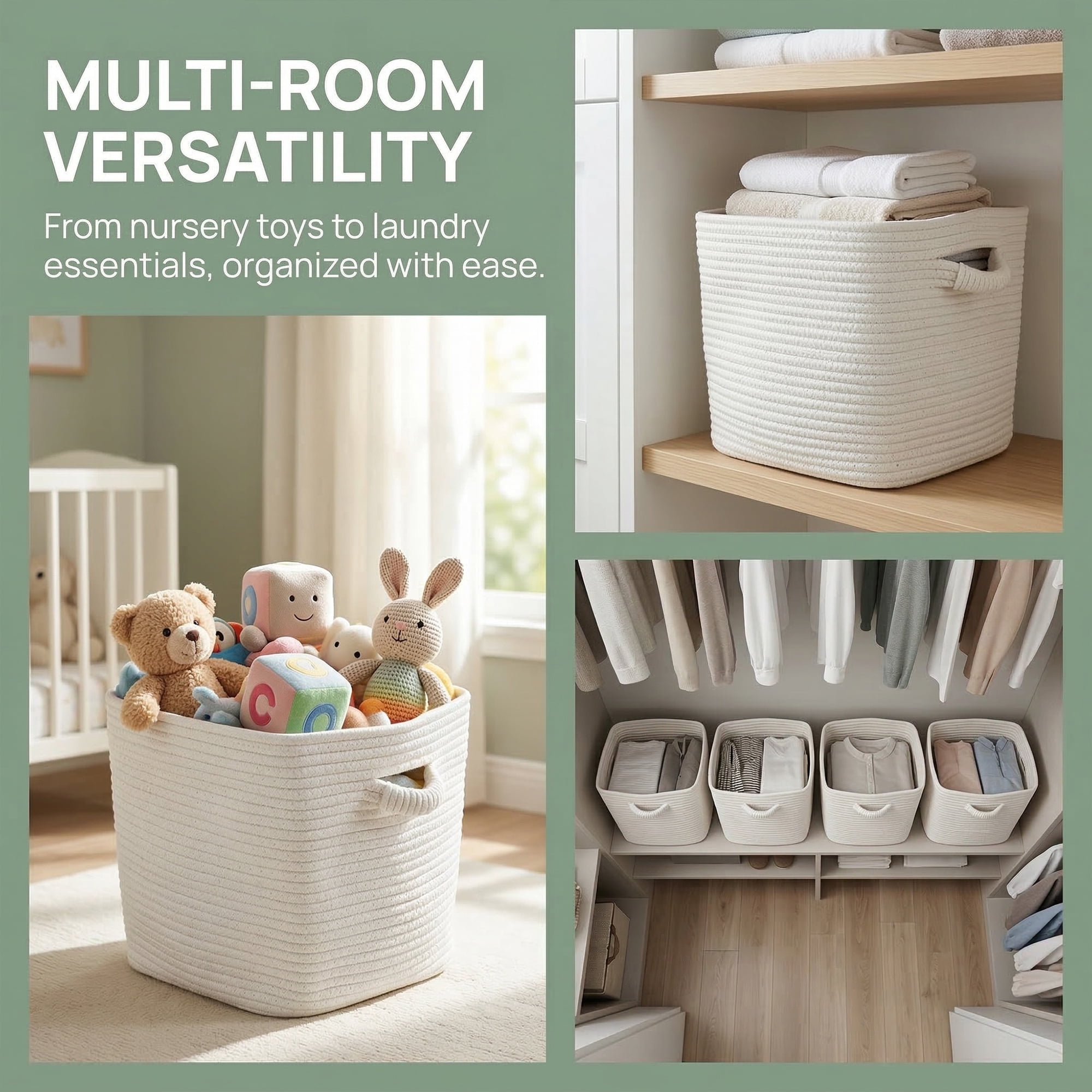 Unique Bargains Woven Storage Basket Shelf Closet White 11*11*11in