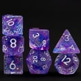 thumbnail image 3 of Polyhedral DND Dice Set, Purple Glitter Resin RPG Dice with White Numbers, 7-Piece, 3 of 5