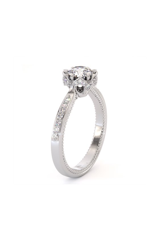 Side Halo 14K White Gold Diamonds Classic Ring