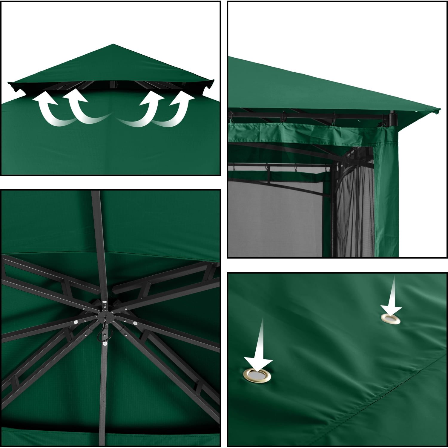 ABCCANOPY 11'x11' Patio Gazebo With Mosquito Netting and Double Soft Roof Canopies for Shade and Rain,Forest Green