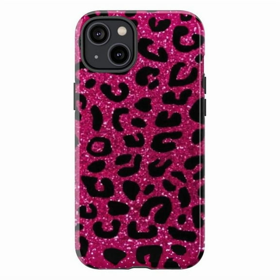 Pink Leopard Print Glitter Phone Case, Stylish and Sparkly iPhone Cover, Protective Fashionable Case for iPhone 17 16 15 14 13 12 11 Pro Plus Mini