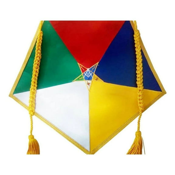 OES APRON - FIVE COLOR SATIN, ORDER OF THE EASTERN STAR, PENTAGON SHAPE WITH OES STAR