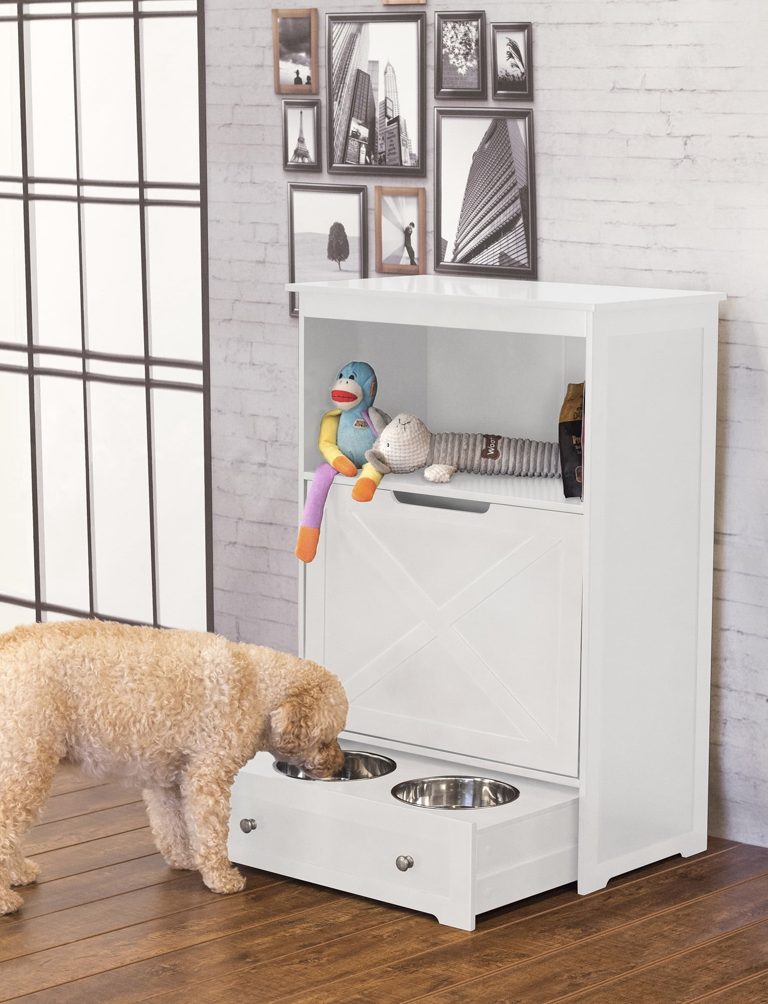 Contemporary Home Living 35" White Durable Windsor Pet Feeder