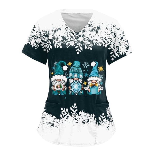Uniforme de Enfermería de Navidad para mujer, blusa de trabajo, camiseta de manga corta con cuello en V, ropa de enfermería, Tops de túnica para enfermeras