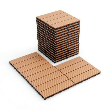 Resenkos Floor Mats, 12 x 12 Inch 18 Piece All Weather Interlocking Deck Tiles for Splicing Area-Brown