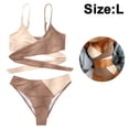 thumbnail image 2 of Conjunto de bikini cruzado sexy para mujer, traje de baño de 2 piezas con parte superior con lazo en la espalda y bloques de colores cruzados, 2 of 5