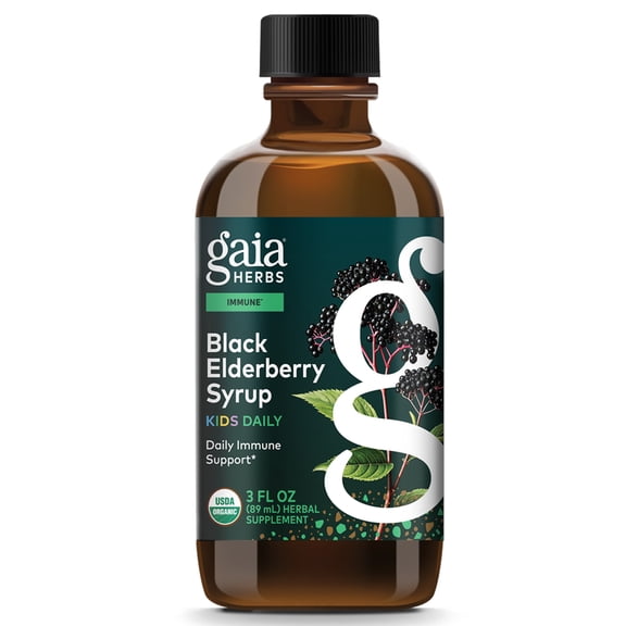 Gaia Herbs Black Elderberry Syrup Kids Daily - Delicious Immune Support Supplement for Kids* - Organic Black Elderberries & Honey - USDA Certified Organic Syrup - 3 Fl Oz (About 18 to 26 Servings)