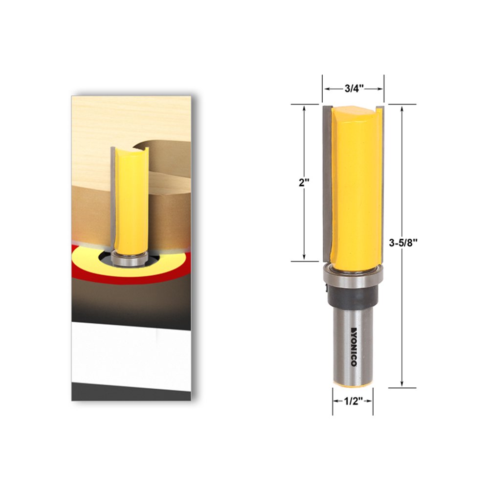 Pattern/Flush Trim Router Bit 3/4"W X 2"H 1/2" Shank Yonico 14132
