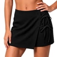thumbnail image 4 of TAGOLD Women Sweat Shorts for Womens Solid Color Linen Wrap Mini Skort Functional Side Storage Pockets Elastic Waist Summer Beach Vacation Bottoms, 4 of 4