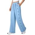 thumbnail image 6 of Side Button Wide Leg Pants for Women Cotton Linen Blend Elastic Waist Pockets Casual Trousers 2026 Trendy Fashion Wear for Daily and Casual Outings, 6 of 6