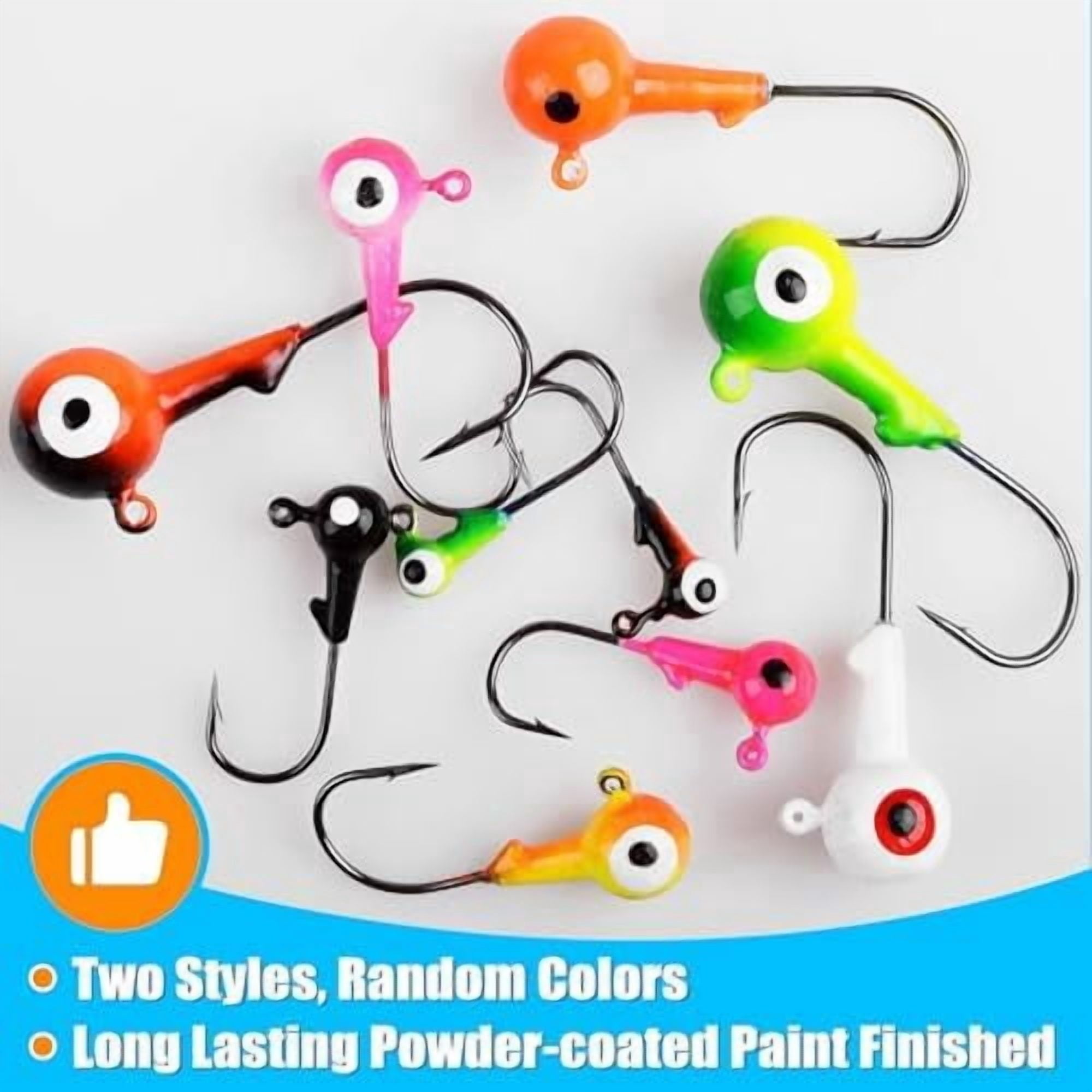 RibRave Fishing Jig Heads Hooks Set, 60pcs Assorted Round Jig Head with 3D Eyes Painted Jig Heads for Crappie Bass Walleye 3/8oz 1/4oz 1/8oz 1/16oz 1/32oz Saltwater Freshwater Fishing Tackle Kit