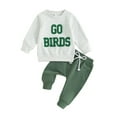 thumbnail image 2 of Toddler Boys 2PCS Outfit Sets 6 12 18 24M 3Y Long Sleeve Letter Embroidery Pullover and Green Drawstring Pants Sets, 2 of 10