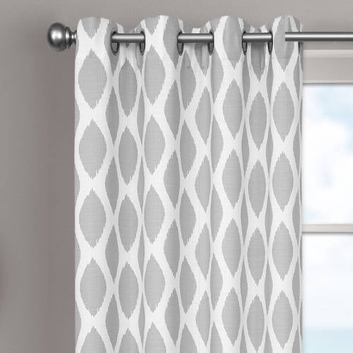 Better Homes & Gardens Ikat Diamonds Curtain Panel with Grommets, 52 x 84 in, Platinum, 1 Panel