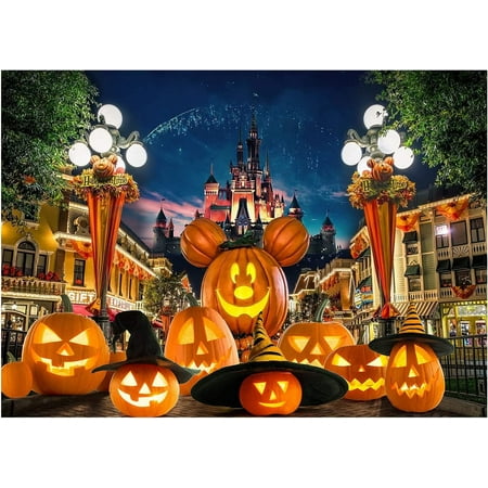 Image of 7x5FT Halloween Backdrop Halloween Castle Backdrop for Photography Park Pumpkin Birthday Party Decorations Baby Shower Banner Studio Props 12-327