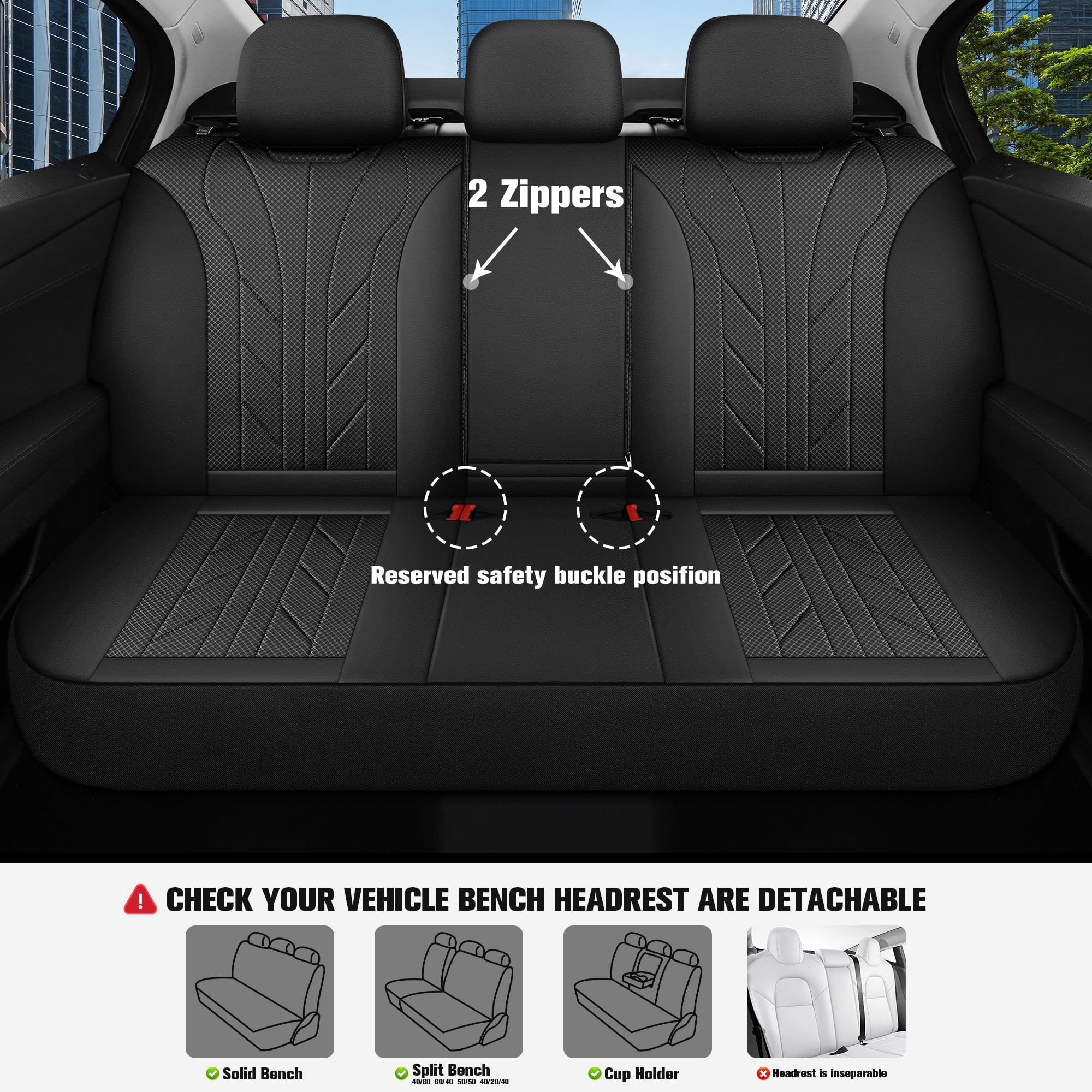 Caromop Black, Luxury Faux Leather & Fabric, Breathable 3D Foam, Armrest Covers,Airbag compatible,Full Seat Covers