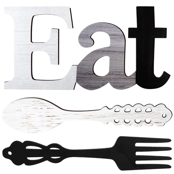 Set of 3 Eat Sign, Fork and Spoon Wall Decor, Rustic Wood Decoration, Cute Eat Letters for Kitchen and Home, Decorative Hanging Wooden Letters, Country Wall Art for Room