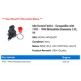 thumbnail image 2 of Idle Control Valve - Compatible with 1992 - 1996 Mitsubishi Diamante 3.0L V6 1993 1994 1995, 2 of 2