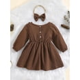 thumbnail image 2 of Bagilaanoe Toddler Baby Girl Fall Dress Ruffle Long Sleeves A-line Dresses Headband 6M 12M 18M 24M 3T 4T Kids Casual Solid Color Sundress, 2 of 9