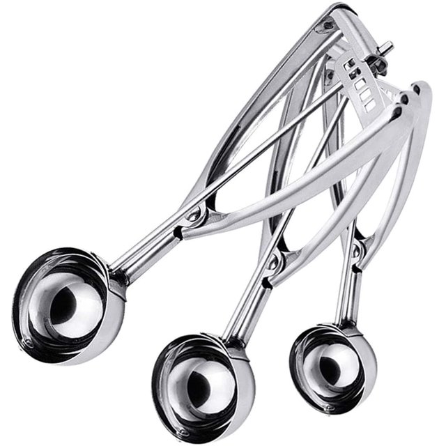 Cookie Scoops for Baking Set of 3, Ice Cream Scoop Set with Trigger Stainless Steel Set Excellent for Melon Ball, Cupcake, Muffin, Meatball, Include Large Medium Small Size