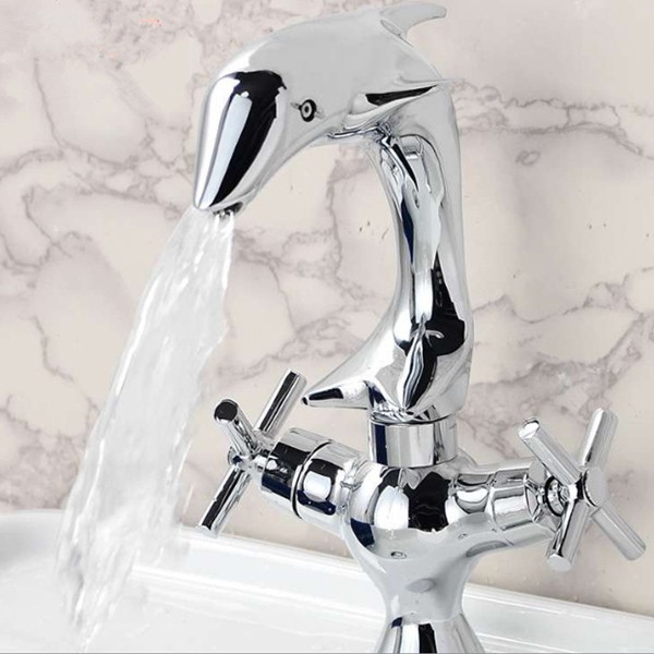 Dual Handles Dolphin Shape Bathroom Sink Basin Faucets Mixer Taps
