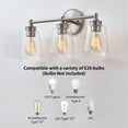 thumbnail image 7 of KAWOTI Bathroom Light Fixtures, 3-Light Modern Vanity Light over Mirror, Wall Lamp with Clear Glass Shades, E26 Socket (Brushed Nickel), 7 of 7