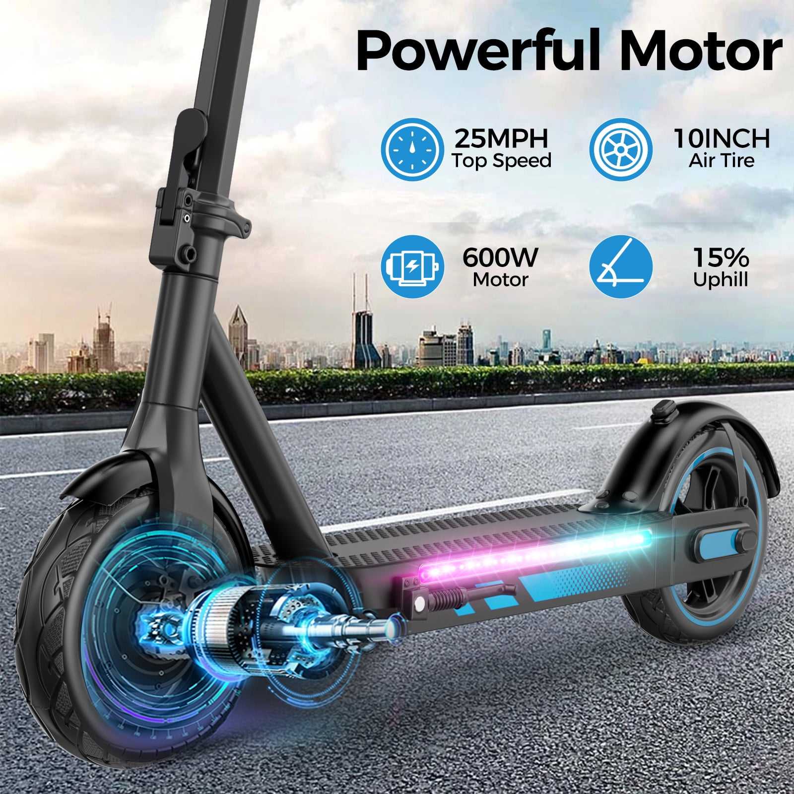 Electric Motorized Scooter for Adults Foldable,Fast Speed 25mph and Long Range 30miles 10" Solid Tires Teens E-Scooter for Commuter,600W Motor