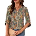 thumbnail image 3 of VDJ Shirts for Women 3/4 Length Dressy Casual Flowy V Neck Shirts Summer Fall Flowy Vintage Printed Business Work Tunic Clothing Size S, 3 of 5