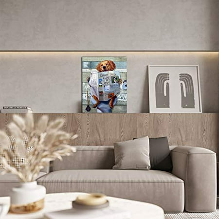 Fadalo Art Cute Dog Reading The Newpaper On Toilet Canvas Wall Ideas Animal Prints For Bathroom Living Room Decor Funny Theme Poster Framed Painting Modern Artwork Home Decoration 12 X16 - Dog Wall Art Ideas For Living Room Fadalo Art Cute Dog Reading The Newpaper On Toilet Canvas Wall Ideas Animal Prints For Bathroom Living Room Decor Funny Theme Poster Framed Painting Modern Artwork Home Decoration 12 X16 - Dog Wall Art Ideas For Living Room