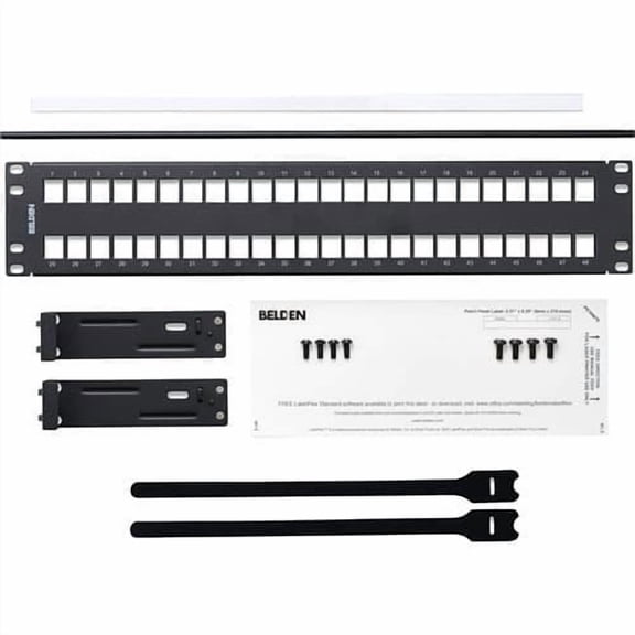 Belden AX103115 KeyConnect 48-Port Unloaded Patch Panel, 2RU, Black, Empty