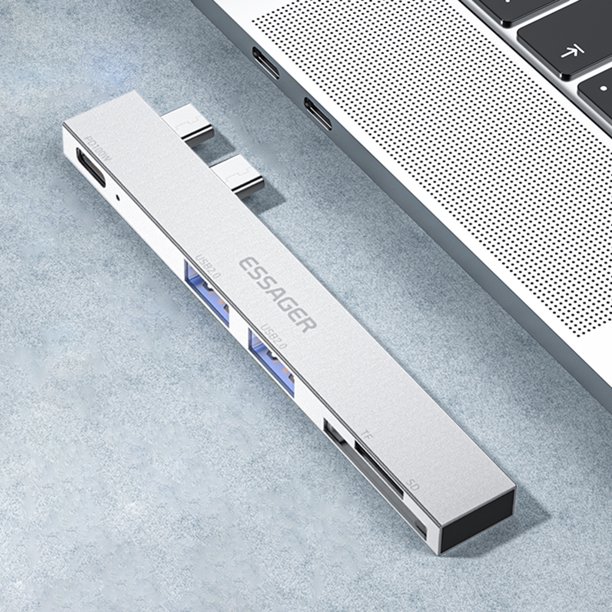 Essager USB Hub 5 en 1 de alta velocidad para MacBook Pro/Air 2018 - 2022 (Plata)