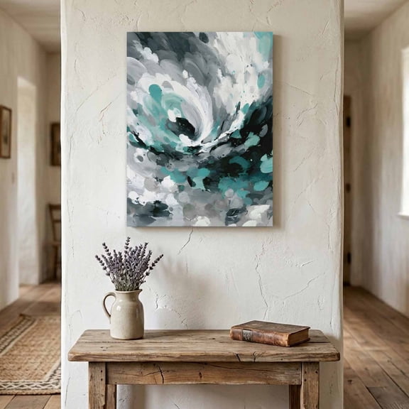 Swirling Ocean Wave Canvas Wall Art for Living Room Bedroom Bathroom, Nautical Teal Black White Ocean Wave Canvas Art Wall Decor, Artwork for Walls Home Office Decor, 8"x10"