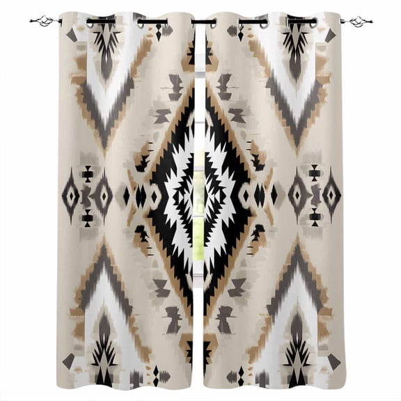 Boho Black Brown Blackout Curtains 72 Inches Long for Bedroom, Vintage Southwestern Ethnic Geometric Thermal Insulated Room Darkening Black Out Window Curtain Panels Grommet Drapes for Living Room