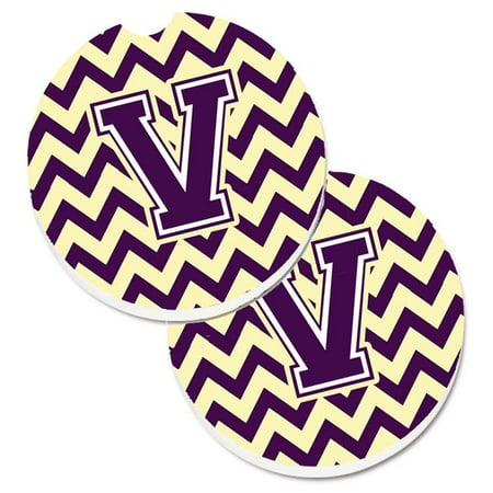 

Letter V Chevron Purple & Gold Set of 2 Cup Holder Car Coaster