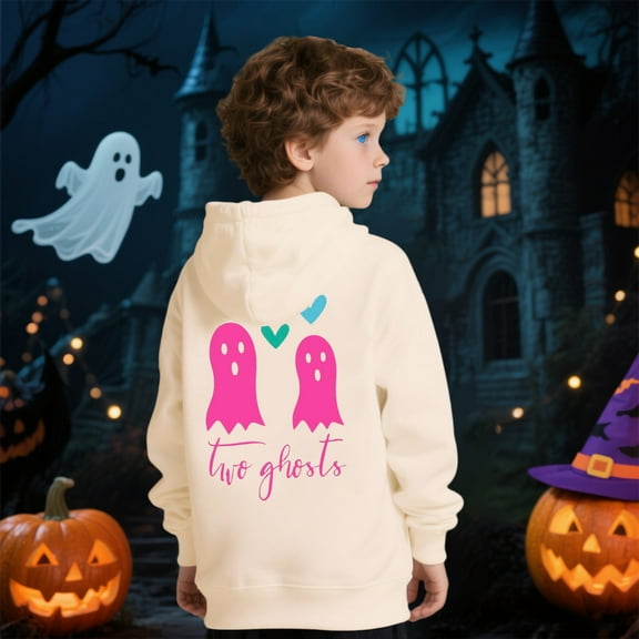 EnJoCho Thick Fleece Halloween Hoodies for Kids, Gho𝗌t Pumpkin Print Pullover with Kangaro Pocket, Warm Cozy Winter Sweatshirts Boys Girls