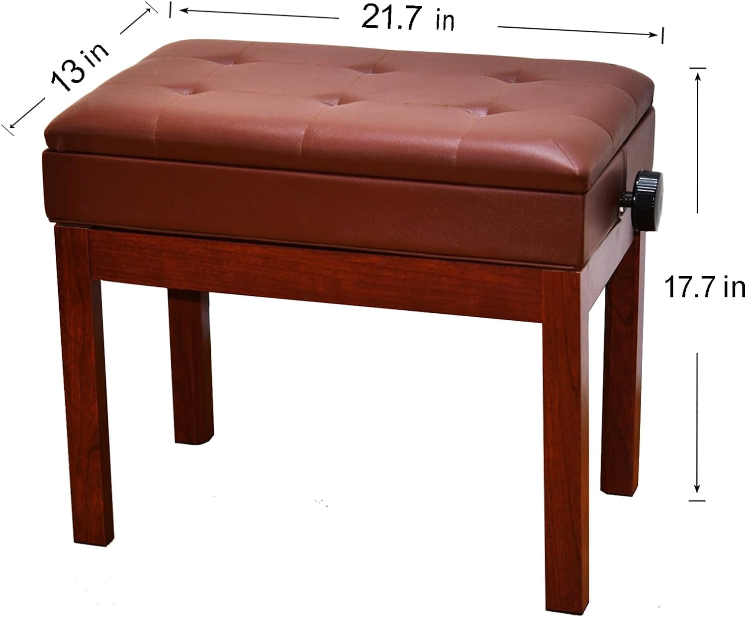 Piano Bench Adjustable with Storage, Brown Piano Bench Cushions Leather & Solid Wood,Music Bench, Piano Stool