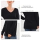 thumbnail image 5 of Suéter de punto de manga larga con escote en V y aberturas laterales: top casual de color puro para mujer, negro, mediano, 5 of 6
