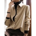 thumbnail image 4 of Brushed Chic Polo Collar Velvet Layered Base Shirt Top, Tan, Large, 4 of 5