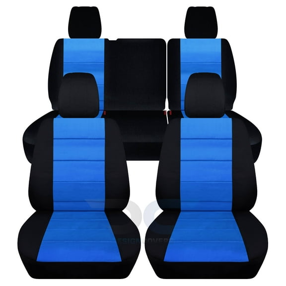 Designcovers Compatible with 2013-2018 Jeep Wrangler JK 4-Door Seat Covers: Black and Light Blue - Full Set: Front & Rear Split Bench