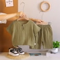 thumbnail image 2 of EnJoCho Toddler Boys Girls Cotton Linen 2 Pieces Outfits Summer Short Sleeve Button Down Shorts Set Kids Plain Soft Clothes Toddler Boy Summer Outfits, 2 of 9